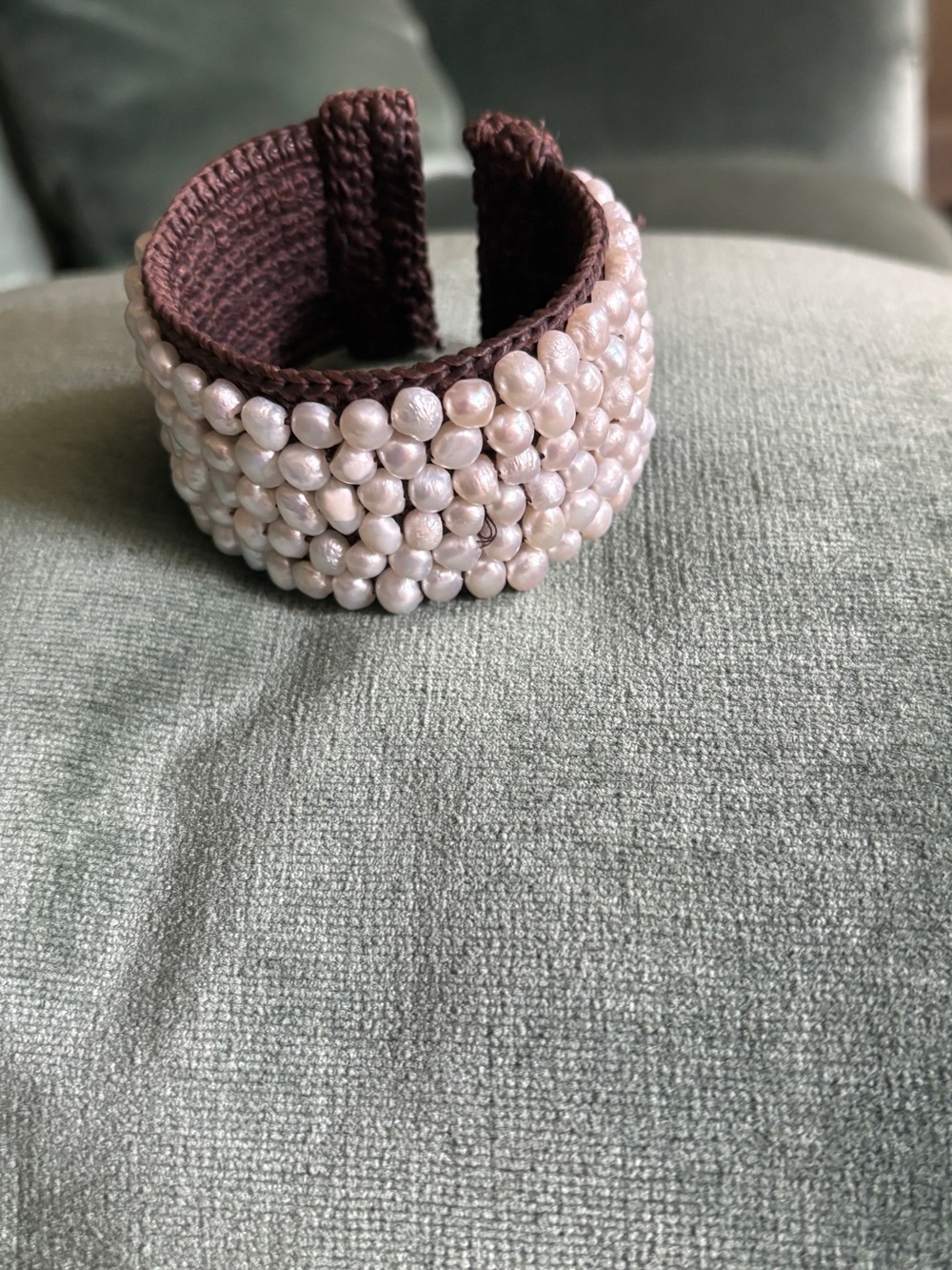 Pearl Beaded Brown Cuff Bracelet - Elegant Women's Jewelry